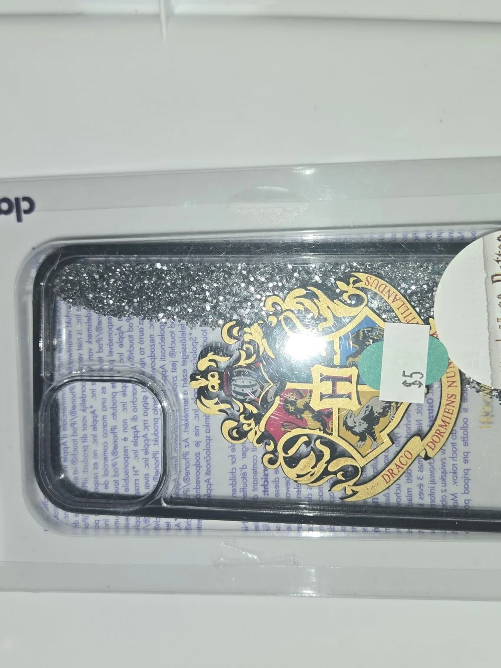 Clear Glitter Hogwarts Crest Phone Case - Black Trim Iphone 13/14/15